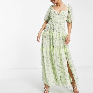 ASOS Green midi dress in floral print, open back